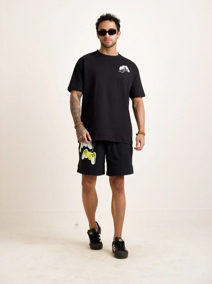 Uptown Funky Black Gaming Super Soft Fabric Cotton Comfy T-Shirt & Short Sleepwear Set